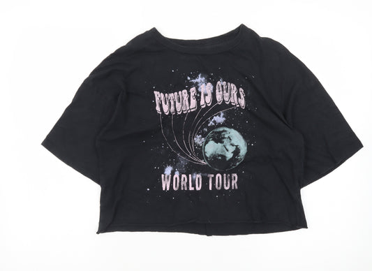 Grayson Threads Women's Black Cropped Cotton Graphic T-Shirt Size S