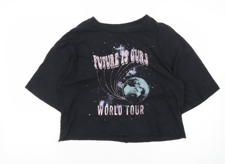 Grayson Threads Women's Black Cropped Cotton Graphic T-Shirt Size S