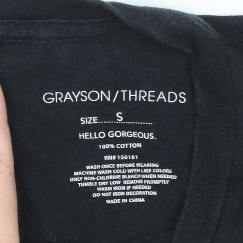 Grayson Threads Women's Black Cropped Cotton Graphic T-Shirt Size S