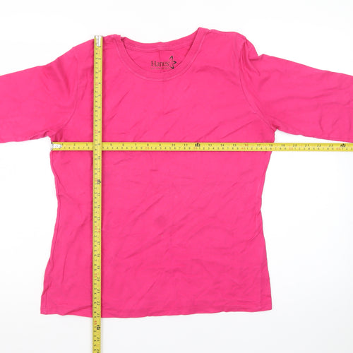 Hanes Women's Pink Long Sleeve Cotton Crew Neck T-Shirt M