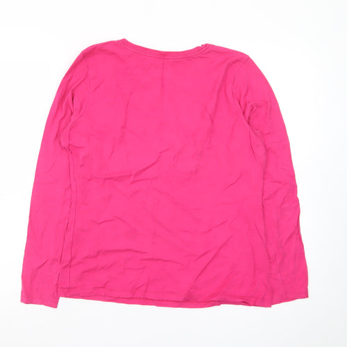 Hanes Women's Pink Long Sleeve Cotton Crew Neck T-Shirt M