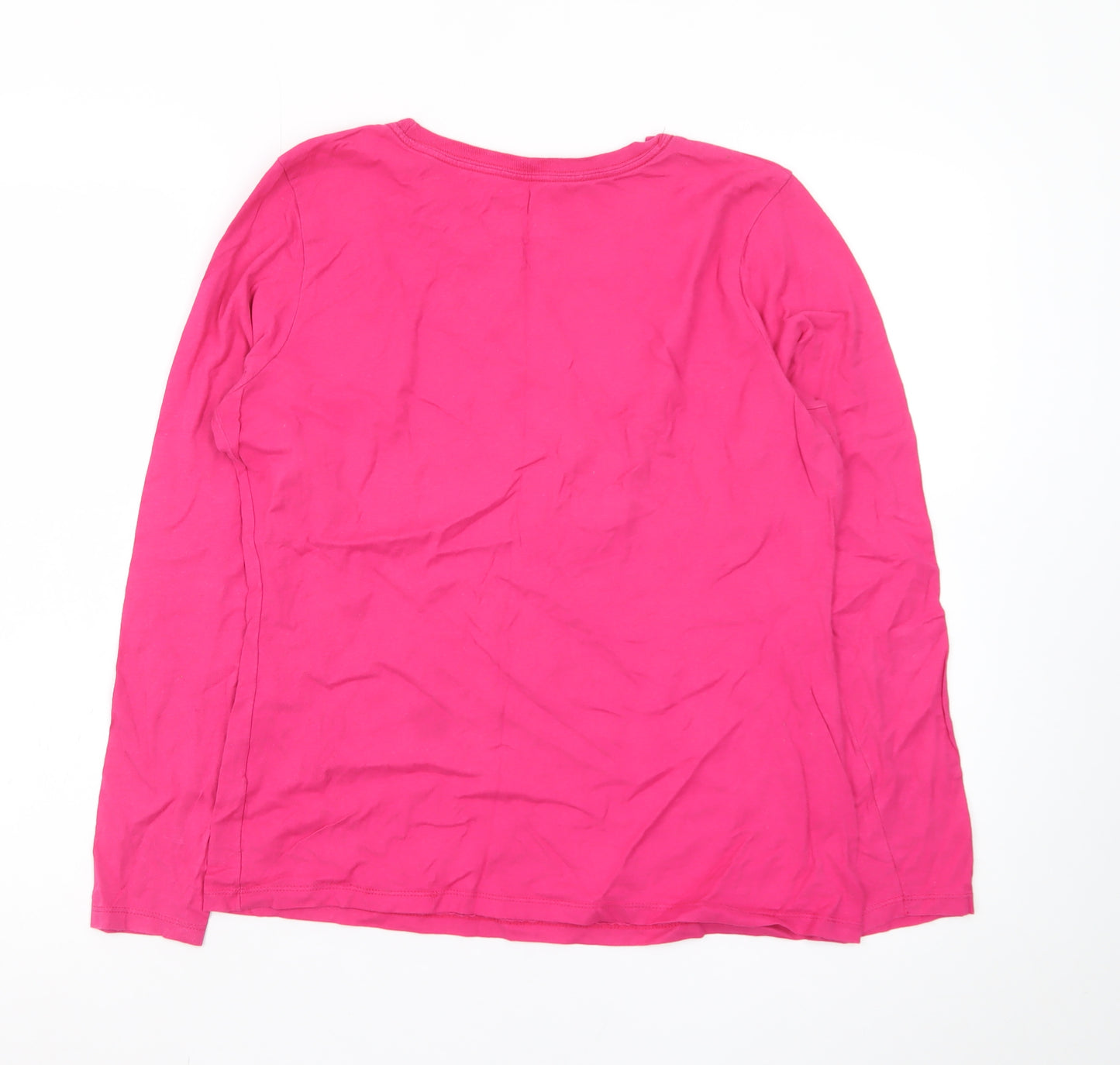 Hanes Women's Pink Long Sleeve Cotton Crew Neck T-Shirt M