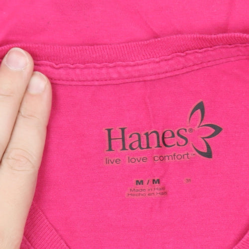 Hanes Women's Pink Long Sleeve Cotton Crew Neck T-Shirt M