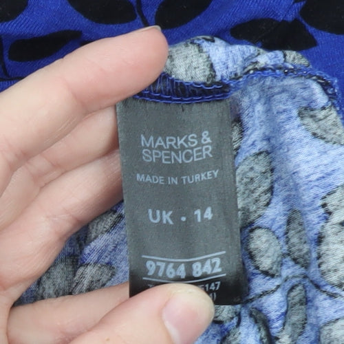 Marks and Spencer Womens Blue Floral Long Sleeve Tunic Blouse UK 14