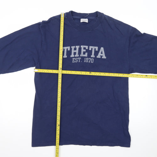 Hanes Beefy-T Navy Blue Long Sleeve Men's Graphic T-Shirt Size L