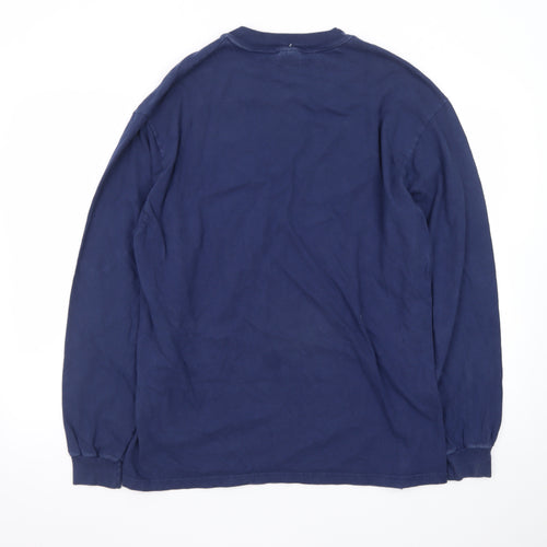 Hanes Beefy-T Navy Blue Long Sleeve Men's Graphic T-Shirt Size L