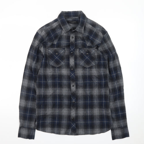 AllSaints Men's Blue Plaid Flannel Button-Up Shirt XS Slim Fit