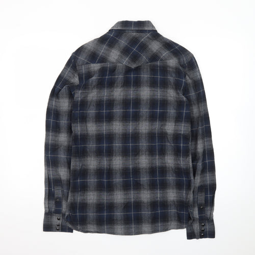 AllSaints Men's Blue Plaid Flannel Button-Up Shirt XS Slim Fit