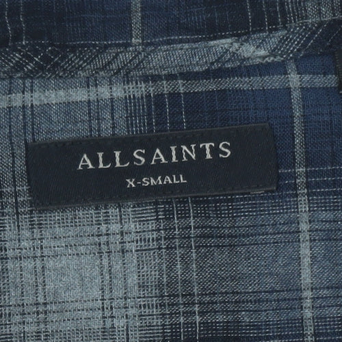 AllSaints Men's Blue Plaid Flannel Button-Up Shirt XS Slim Fit