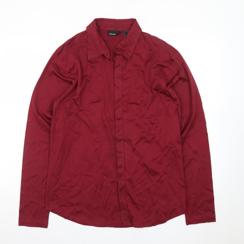 DKNY JEANS Men's Red Cotton Long Sleeve Button-Up Shirt M