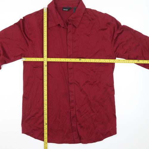 DKNY JEANS Men's Red Cotton Long Sleeve Button-Up Shirt M