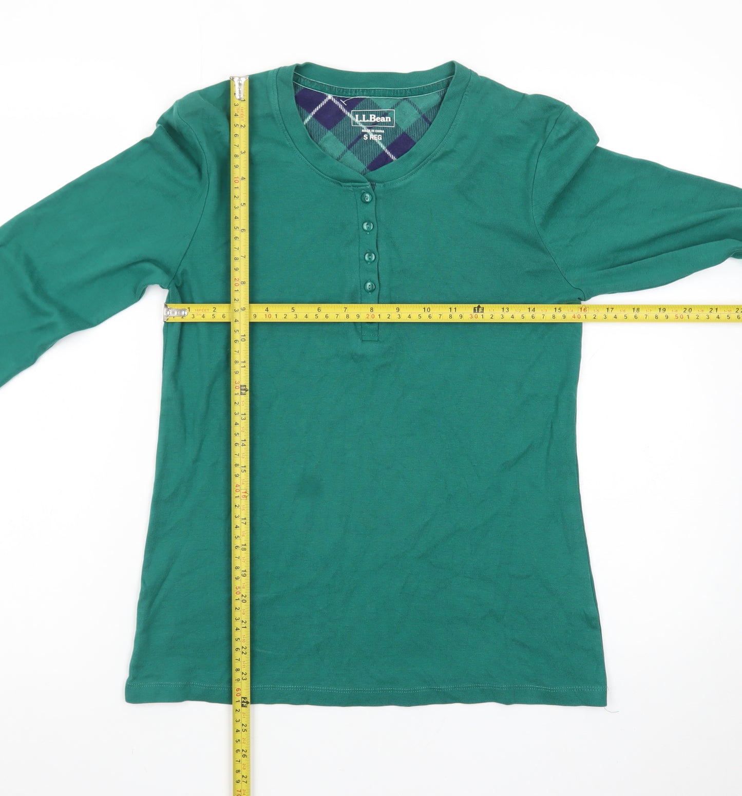 L.L.Bean Men's Green Long Sleeve Henley Cotton T-Shirt Size S