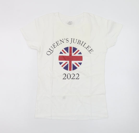 Gildan Women's White Queen's Jubilee 2022 Cotton T-Shirt Size S
