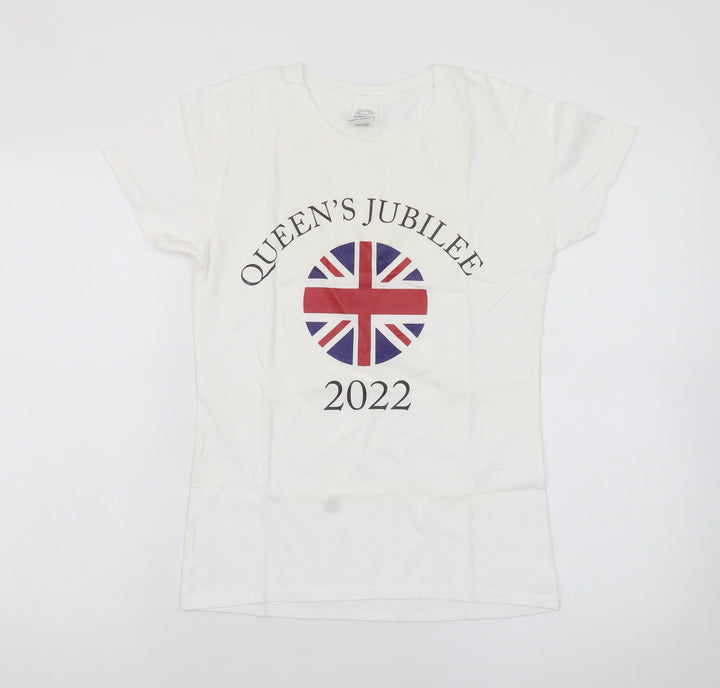 Gildan Women's White Queen's Jubilee 2022 Cotton T-Shirt Size S