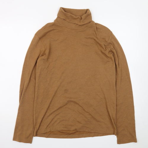 Uniqlo Men's Brown Roll Neck Long Sleeve Jersey T-Shirt Size M