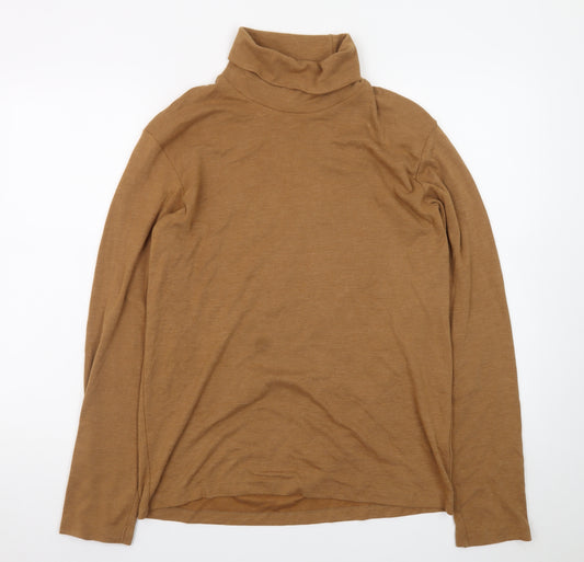 Uniqlo Men's Brown Roll Neck Long Sleeve Jersey T-Shirt Size M