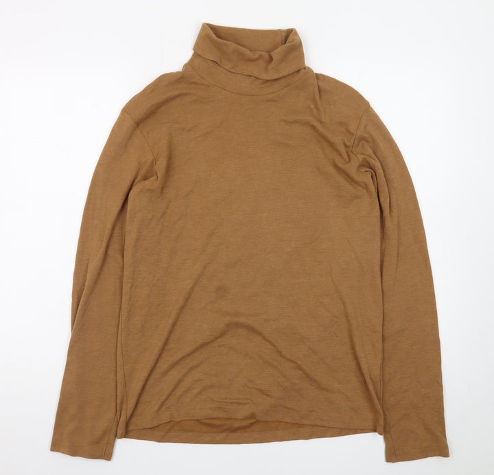 Uniqlo Men's Brown Roll Neck Long Sleeve Jersey T-Shirt Size M