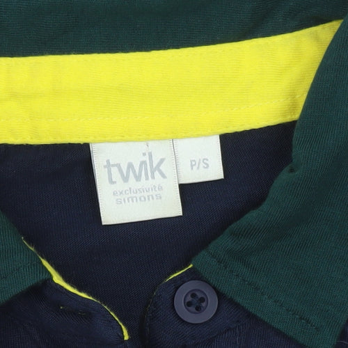 Twik Women’s Blue Cropped Polo Shirt Long Sleeve Cotton Size S