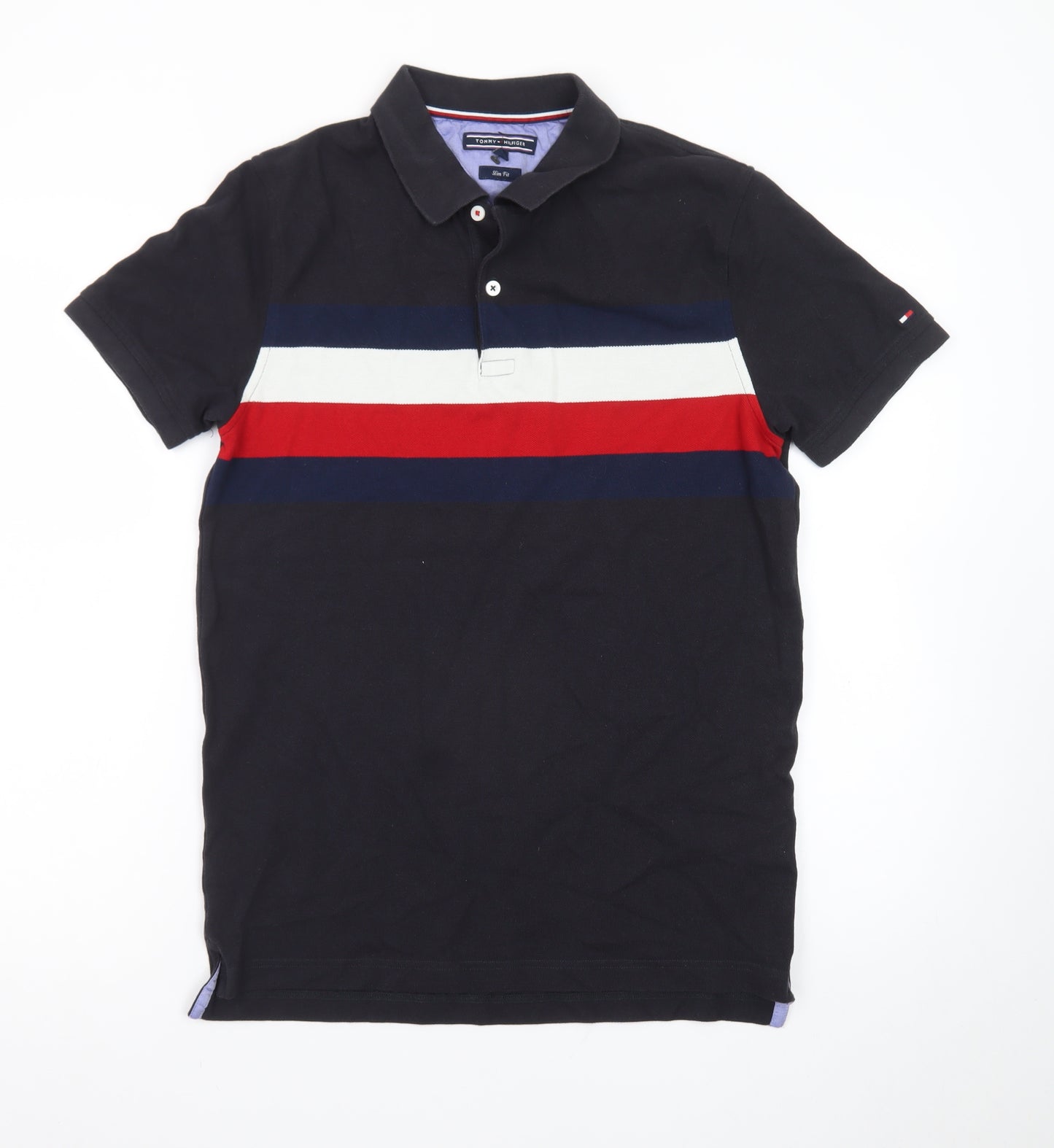 Tommy Hilfiger Men's Black Slim Fit Colourblock Polo Shirt M
