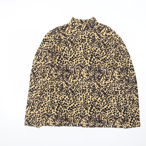 Studio Works Women Beige Animal Print Cotton Pullover Sweatshirt M