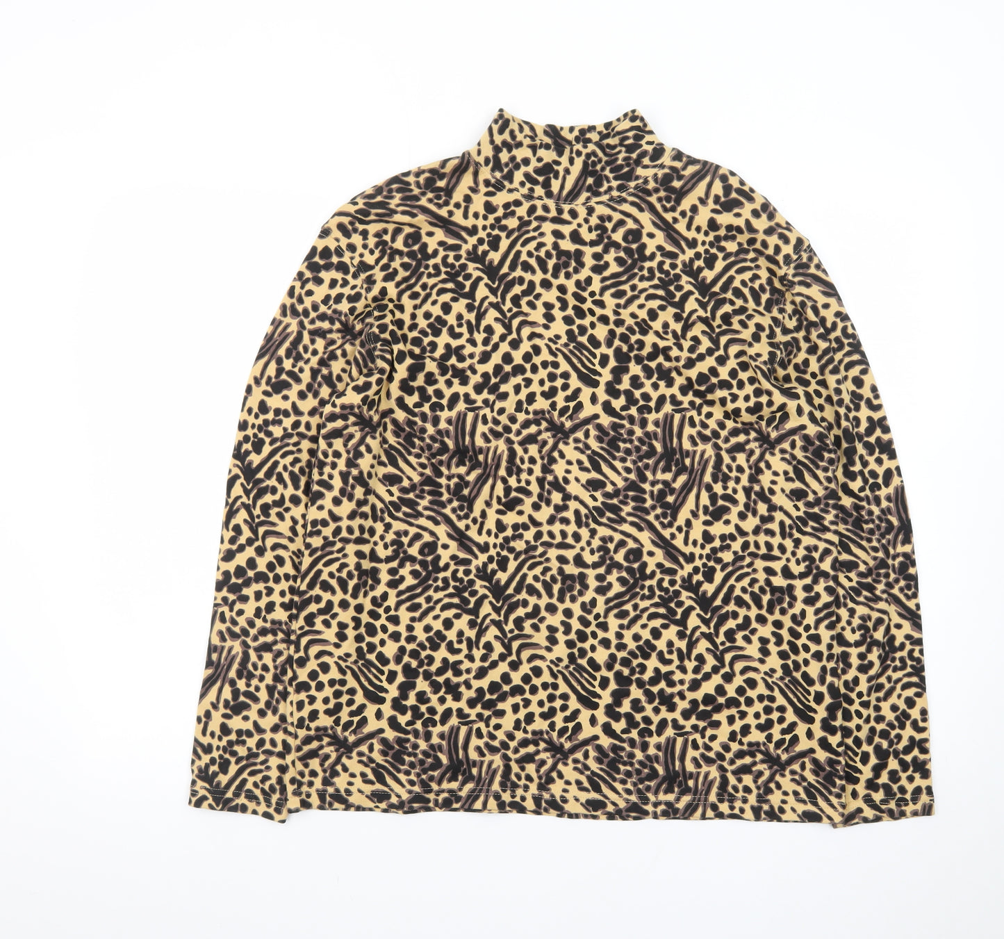 Studio Works Women Beige Animal Print Cotton Pullover Sweatshirt M