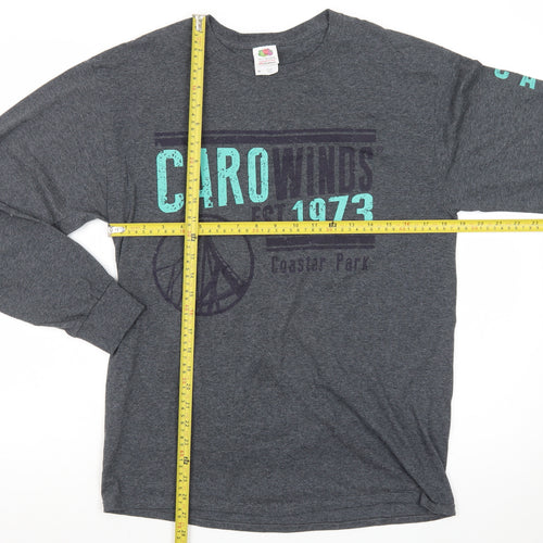 Fruit of the Loom Men's Grey Long Sleeve Carowinds Graphic T-Shirt Size M