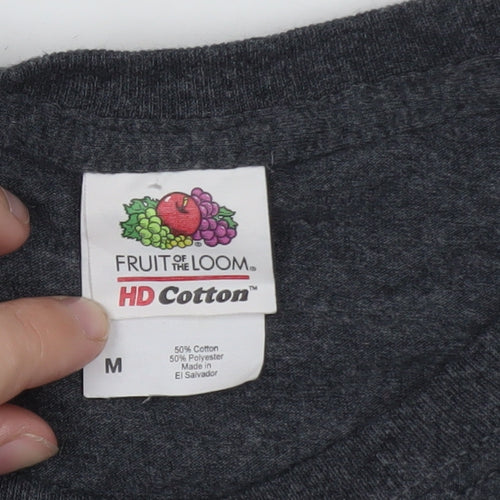 Fruit of the Loom Men's Grey Long Sleeve Carowinds Graphic T-Shirt Size M