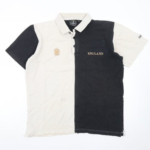 Guinness Men's Black Beige England Colourblock Polo Shirt M
