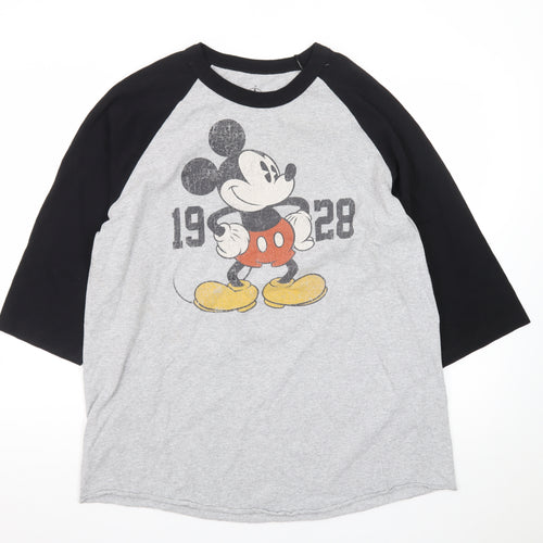 Disney Parks Men's Grey and Black Mickey Mouse 3/4 Sleeve T-Shirt XL