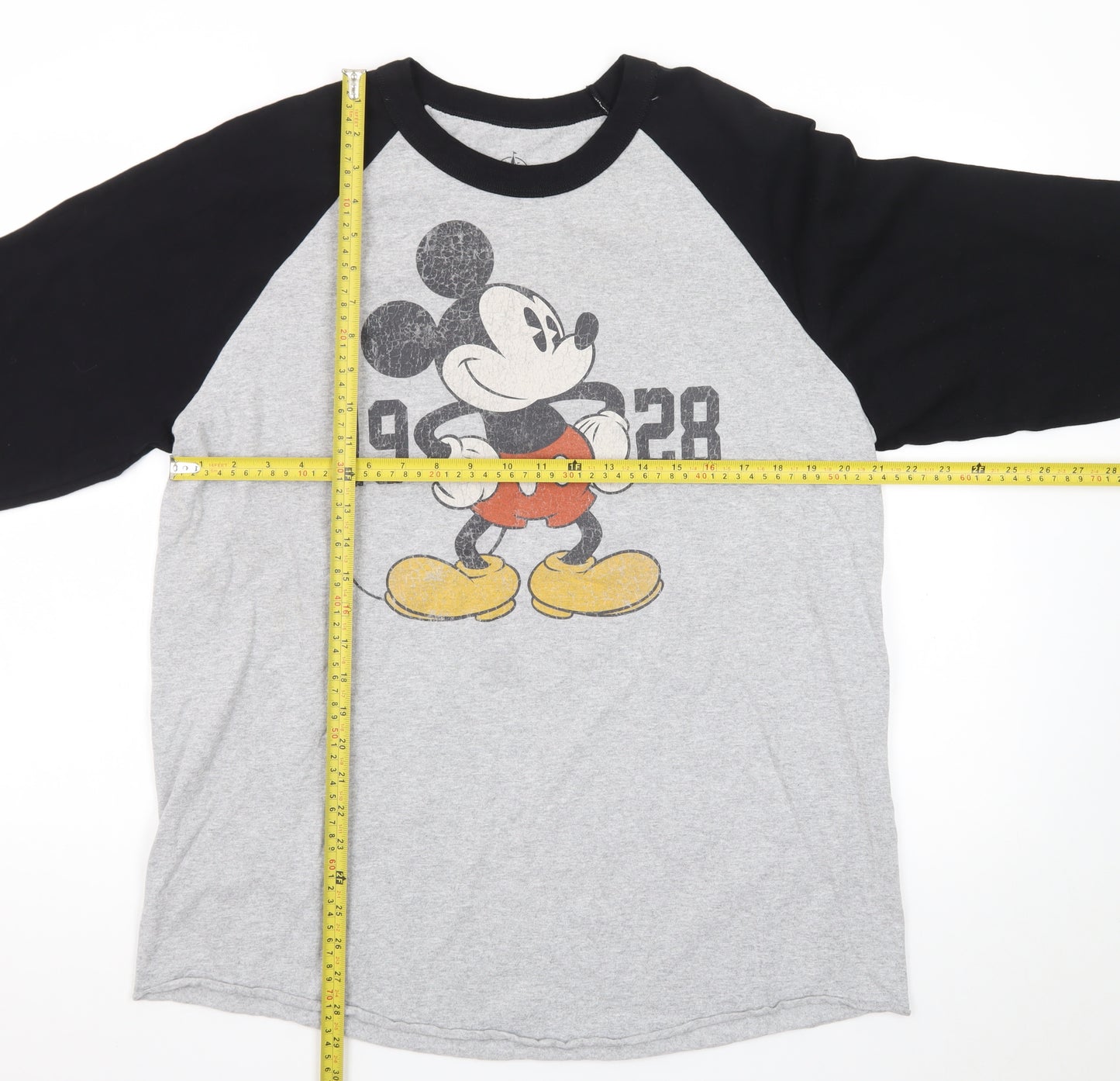 Disney Parks Men's Grey and Black Mickey Mouse 3/4 Sleeve T-Shirt XL