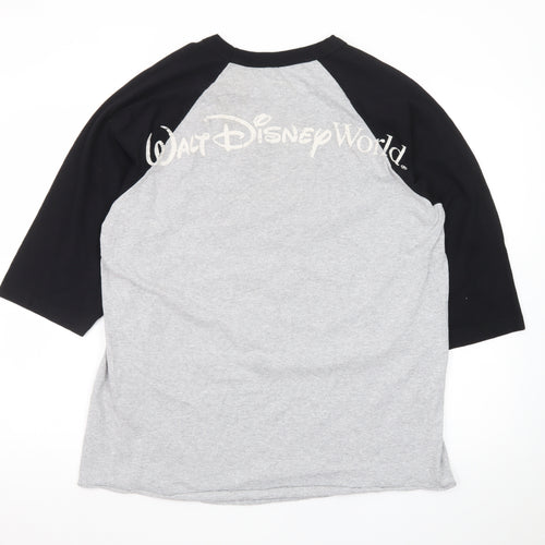 Disney Parks Men's Grey and Black Mickey Mouse 3/4 Sleeve T-Shirt XL