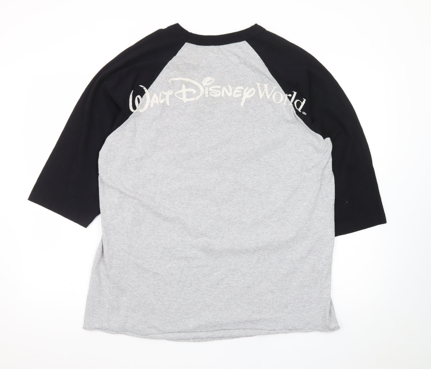 Disney Parks Men's Grey and Black Mickey Mouse 3/4 Sleeve T-Shirt XL