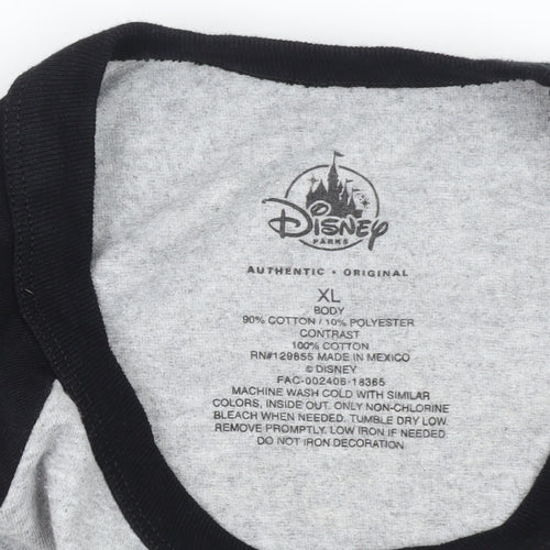 Disney Parks Men's Grey and Black Mickey Mouse 3/4 Sleeve T-Shirt XL