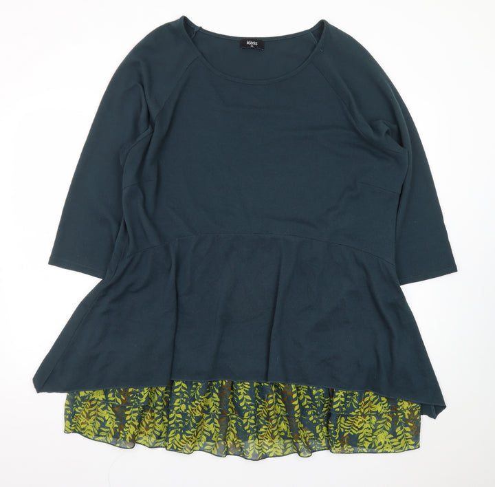 Klass Women Green Fit & Flare 2XL Dress 3/4 Sleeve Peplum Floral Hem