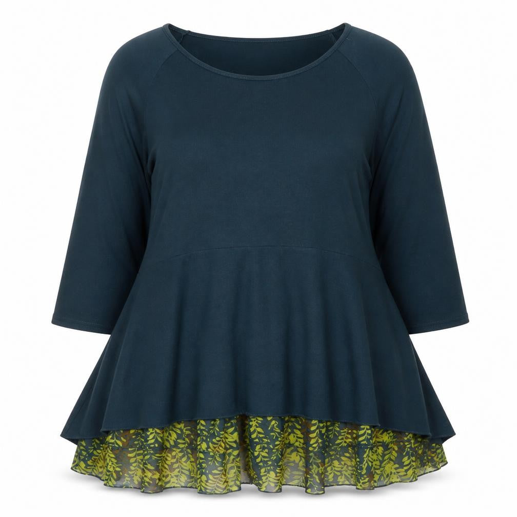 Klass Women Green Fit & Flare 2XL Dress 3/4 Sleeve Peplum Floral Hem