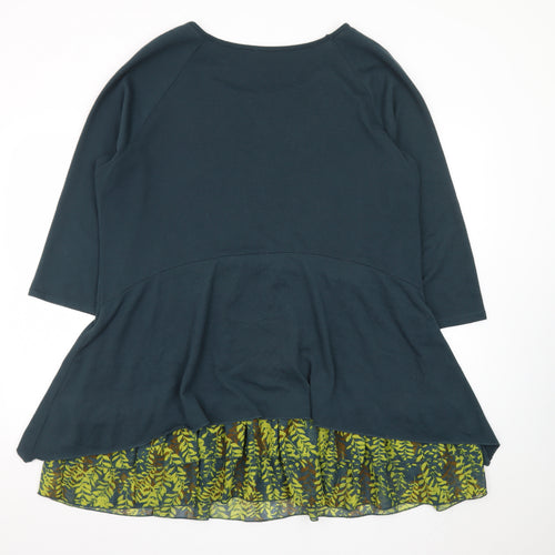 Klass Women Green Fit & Flare 2XL Dress 3/4 Sleeve Peplum Floral Hem