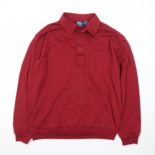 John Blair Men's Red Long Sleeve Cotton Blend Polo Shirt L