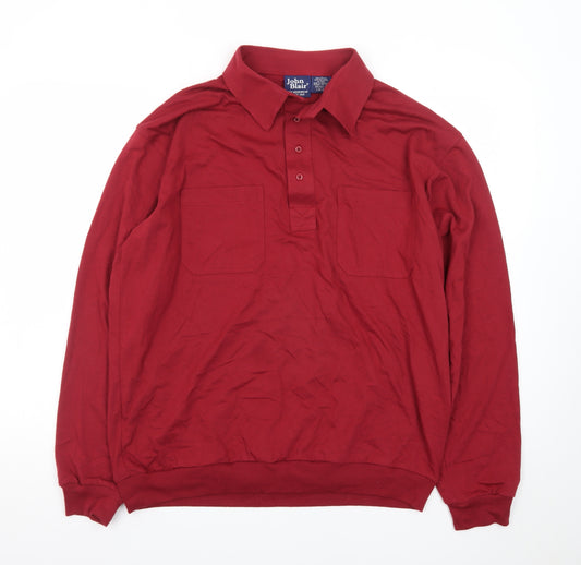 John Blair Men's Red Long Sleeve Cotton Blend Polo Shirt L