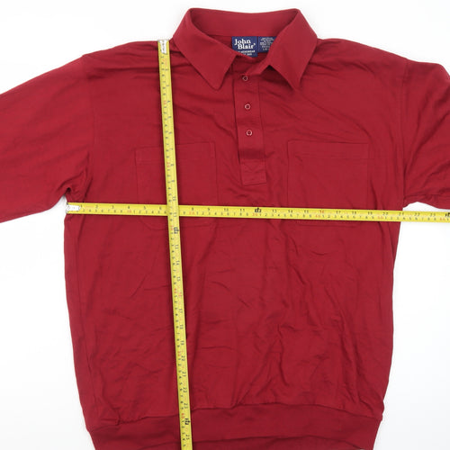 John Blair Men's Red Long Sleeve Cotton Blend Polo Shirt L