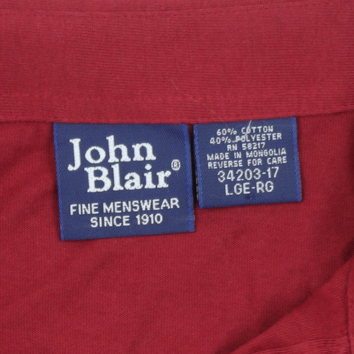 John Blair Men's Red Long Sleeve Cotton Blend Polo Shirt L