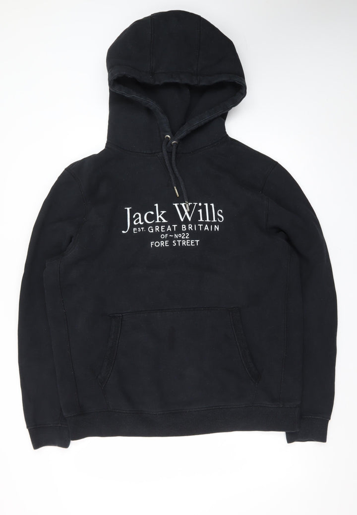 Jack Wills Mens Black XXL Pullover Hoodie with Logo Graphic