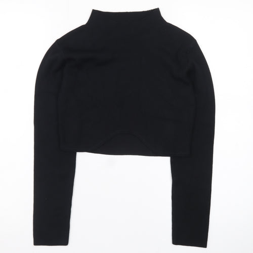 PAPERMOON Women's Black Mock Neck Cropped Long Sleeve Top Size M