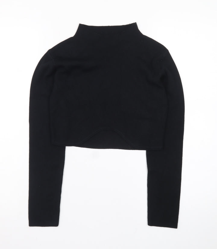 PAPERMOON Women's Black Mock Neck Cropped Long Sleeve Top Size M