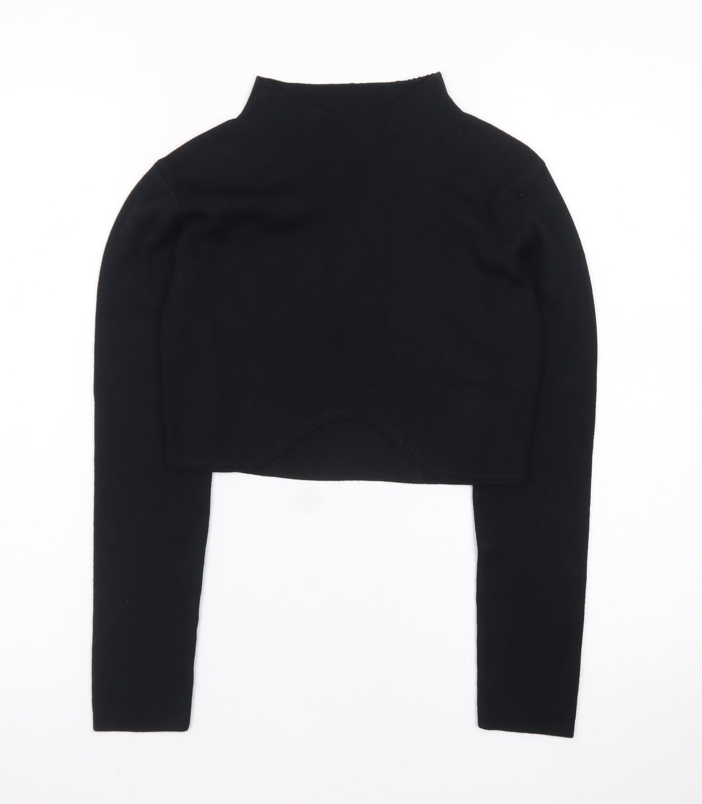 PAPERMOON Women's Black Mock Neck Cropped Long Sleeve Top Size M