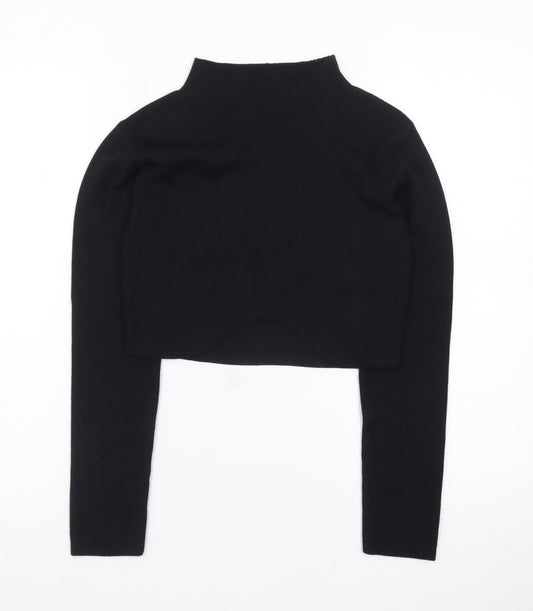 PAPERMOON Women's Black Mock Neck Cropped Long Sleeve Top Size M