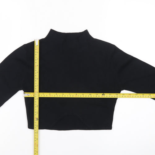 PAPERMOON Women's Black Mock Neck Cropped Long Sleeve Top Size M
