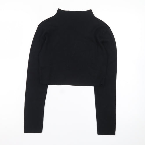 PAPERMOON Women's Black Mock Neck Cropped Long Sleeve Top Size M