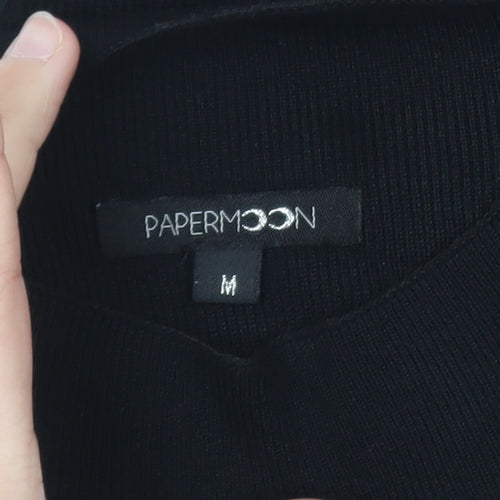 PAPERMOON Women's Black Mock Neck Cropped Long Sleeve Top Size M