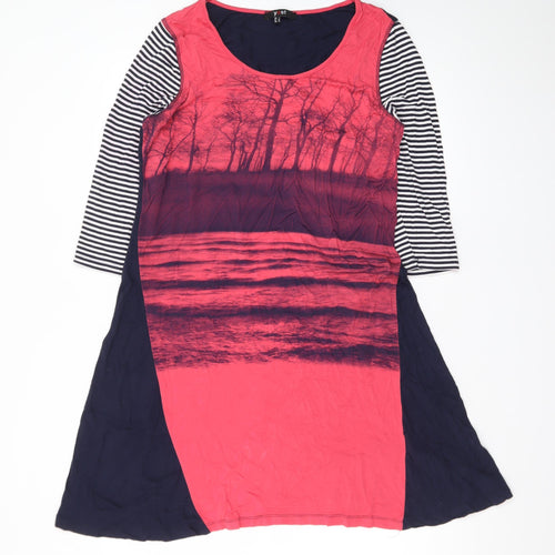 Yest Women’s Multicoloured A-Line Dress Size 14 Scoop Neck 3/4 Sleeve