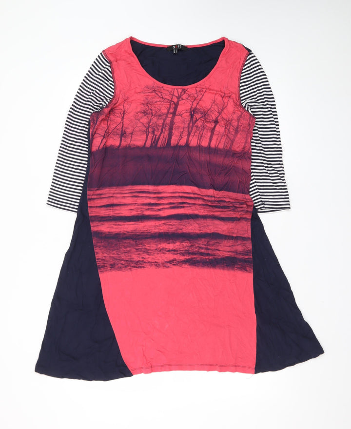 Yest Women’s Multicoloured A-Line Dress Size 14 Scoop Neck 3/4 Sleeve